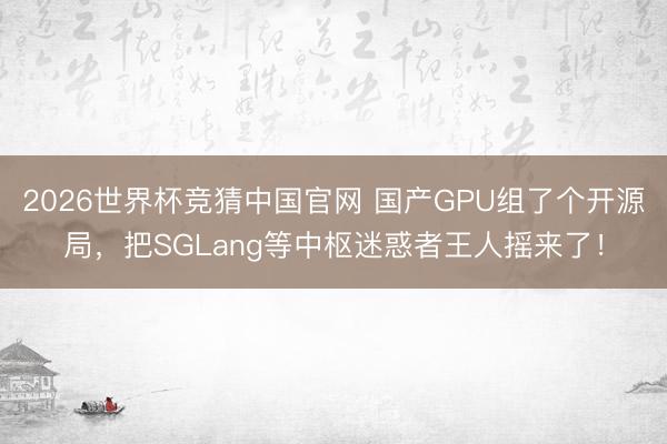 2026世界杯竞猜中国官网 国产GPU组了个开源局，把SGLang等中枢迷惑者王人摇来了！