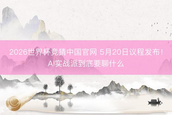 2026世界杯竞猜中国官网 5月20日议程发布！AI实战派到底要聊什么