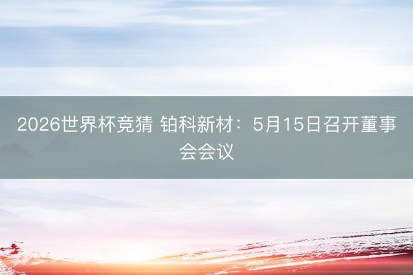 2026世界杯竞猜 铂科新材：5月15日召开董事会会议