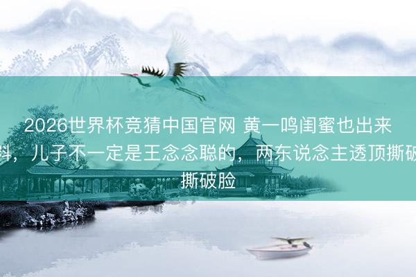 2026世界杯竞猜中国官网 黄一鸣闺蜜也出来爆料，儿子不一定是王念念聪的，两东说念主透顶撕破脸