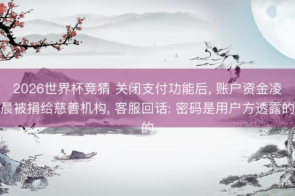 2026世界杯竞猜 关闭支付功能后， 账户资金凌晨被捐给慈善机构， 客服回话: 密码是用户方透露的