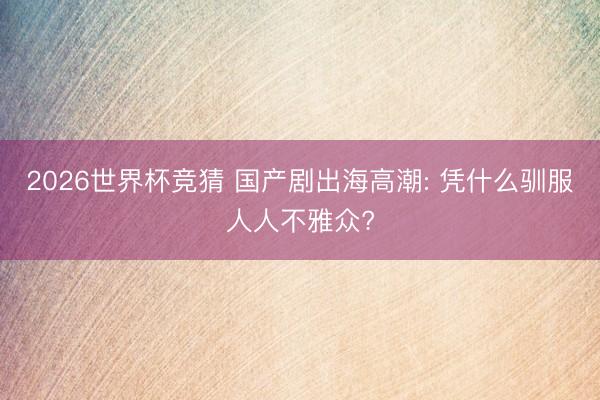 2026世界杯竞猜 国产剧出海高潮: 凭什么驯服人人不雅众?