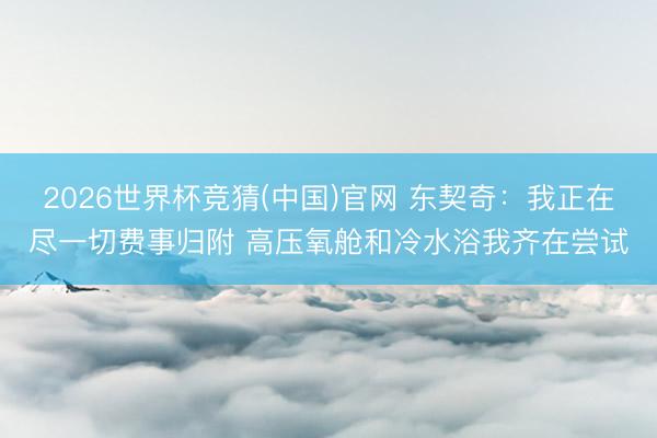 2026世界杯竞猜(中国)官网 东契奇：我正在尽一切费事归附 高压氧舱和冷水浴我齐在尝试