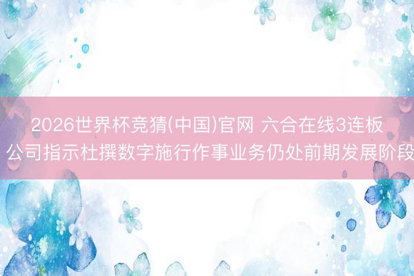 2026世界杯竞猜(中国)官网 六合在线3连板 公司指示杜撰数字施行作事业务仍处前期发展阶段