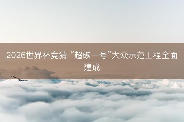 2026世界杯竞猜 “超碳一号”大众示范工程全面建成