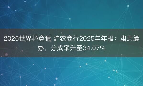 2026世界杯竞猜 沪农商行2025年年报：肃肃筹办，分成率升至34.07%