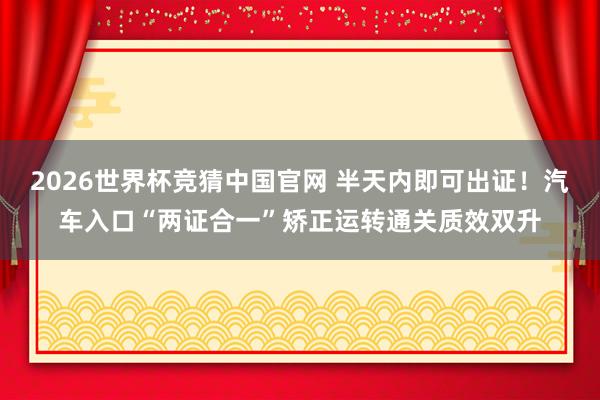 2026世界杯竞猜中国官网 半天内即可出证！汽车入口“两证合一”矫正运转通关质效双升